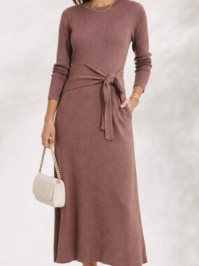 perry tie waist shirt dress EVEREVE Women's Perry Midi Dress, Size XL, Darkchocolate Brown, Cotton